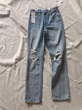 Denim Forum Light Blue Distressed Straight Leg Jeans